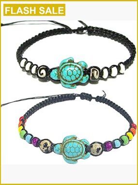 Sea Turtle Bracelet Hemp Braided Bracelets Adjustable Unisex 2 Pack